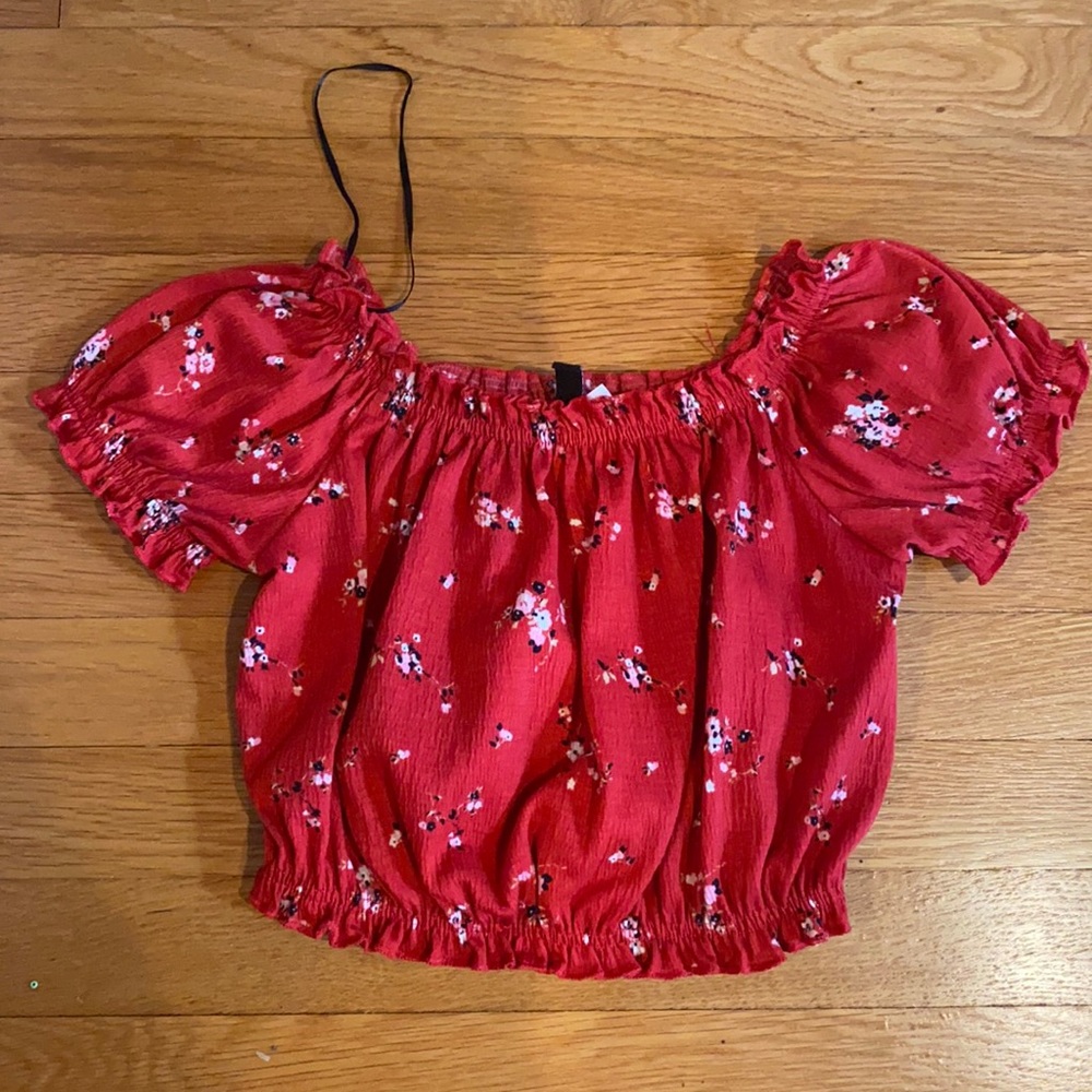 floral, poofy shoulder top